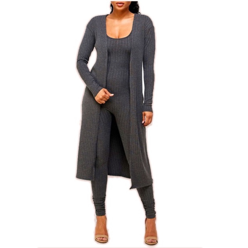 Ribbed Two Piece Body Suit w/ Long Sleeve Cardigan